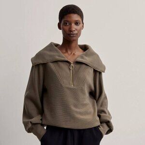 Varley Vine Half-Zip Ottoman Pullover in Stone Olive Beige Green, size L